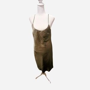 Ambiance Olive Green Silky Spaghetti Strap Midi Slip Dress Size M